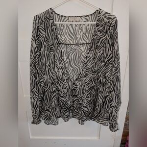 Cream Zebra Print Sheer Women's Top As Is